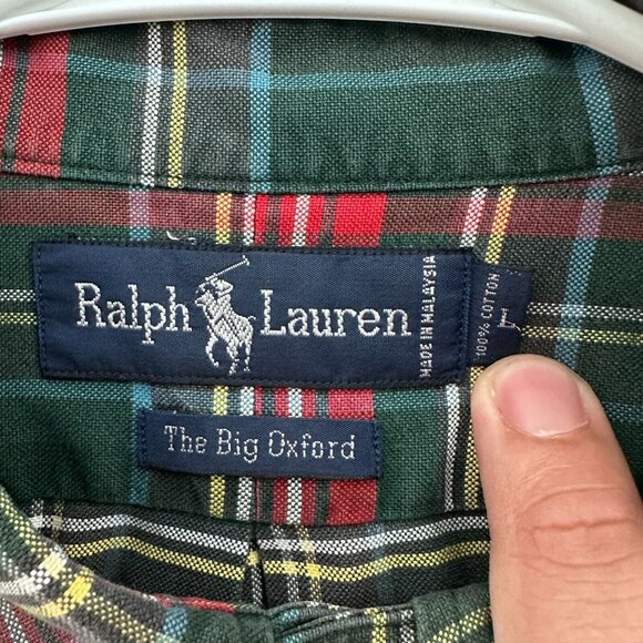 Ralph Lauren Shirt Mens L Green Plaid The Big Oxford Oversize Pocket Button Down - Picture 3 of 8